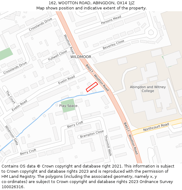 162, WOOTTON ROAD, ABINGDON, OX14 1JZ: Location map and indicative extent of plot