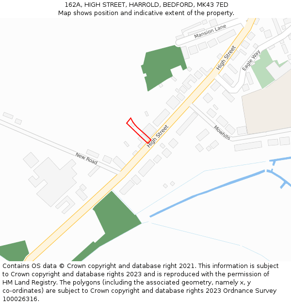 162A, HIGH STREET, HARROLD, BEDFORD, MK43 7ED: Location map and indicative extent of plot