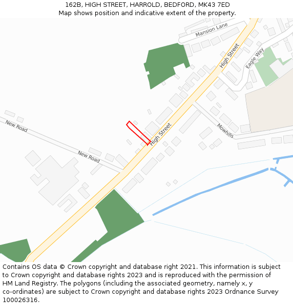 162B, HIGH STREET, HARROLD, BEDFORD, MK43 7ED: Location map and indicative extent of plot