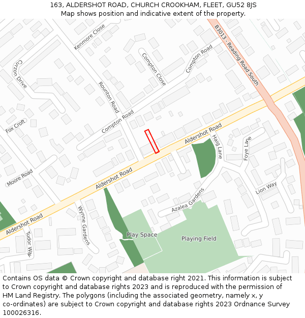 163, ALDERSHOT ROAD, CHURCH CROOKHAM, FLEET, GU52 8JS: Location map and indicative extent of plot