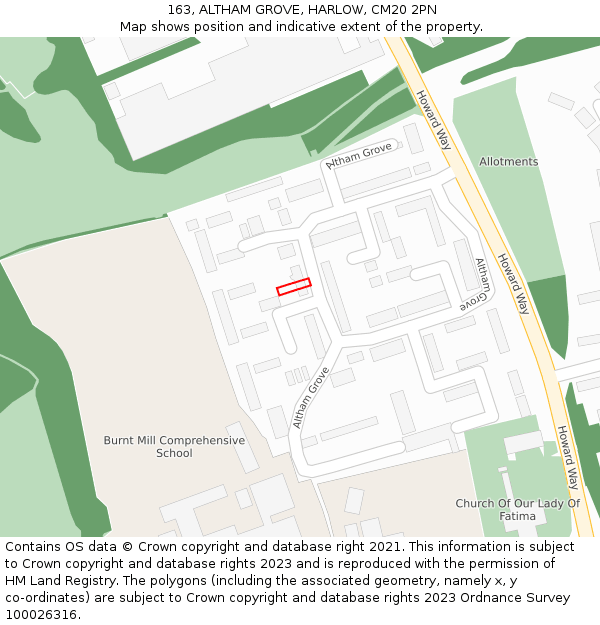 163, ALTHAM GROVE, HARLOW, CM20 2PN: Location map and indicative extent of plot