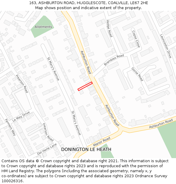 163, ASHBURTON ROAD, HUGGLESCOTE, COALVILLE, LE67 2HE: Location map and indicative extent of plot