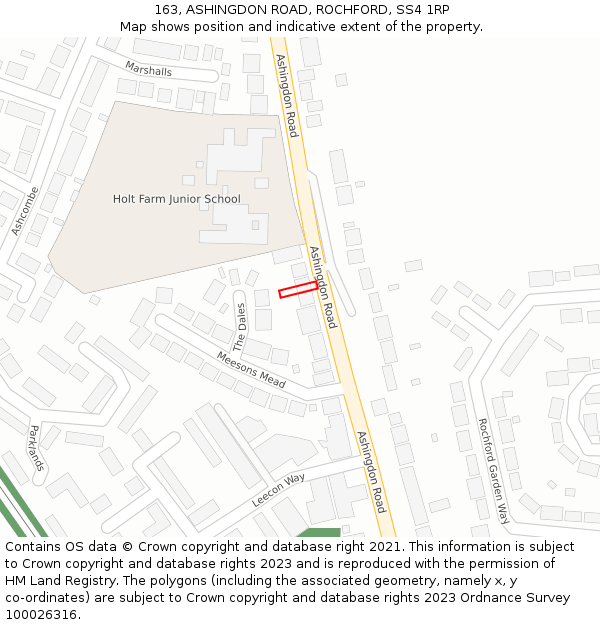 163, ASHINGDON ROAD, ROCHFORD, SS4 1RP: Location map and indicative extent of plot