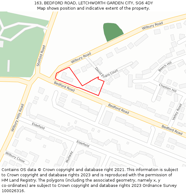 163, BEDFORD ROAD, LETCHWORTH GARDEN CITY, SG6 4DY: Location map and indicative extent of plot