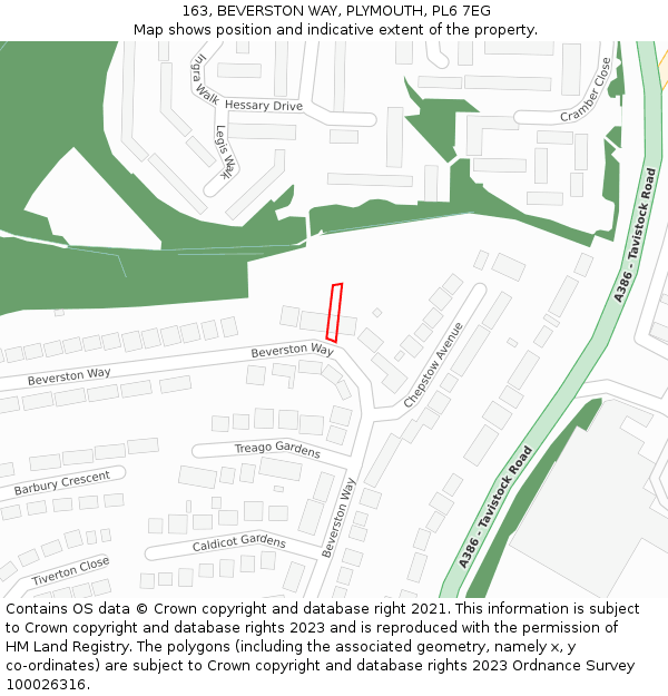 163, BEVERSTON WAY, PLYMOUTH, PL6 7EG: Location map and indicative extent of plot
