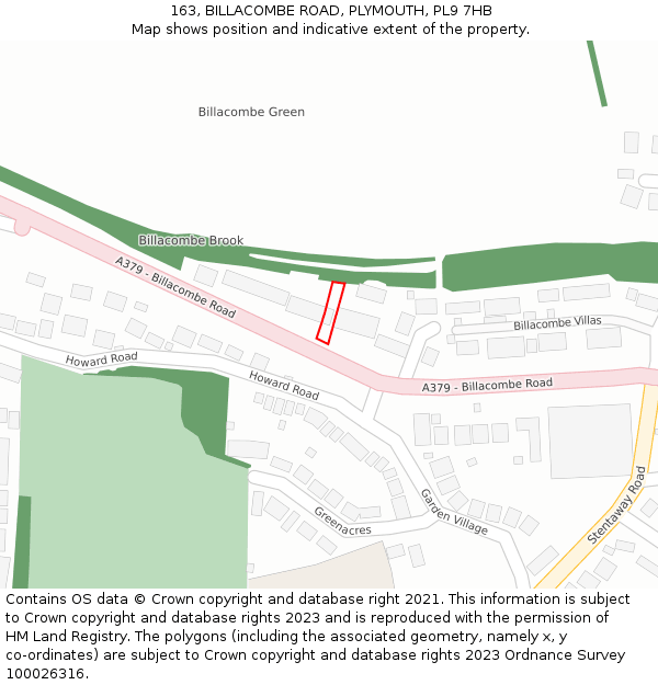 163, BILLACOMBE ROAD, PLYMOUTH, PL9 7HB: Location map and indicative extent of plot