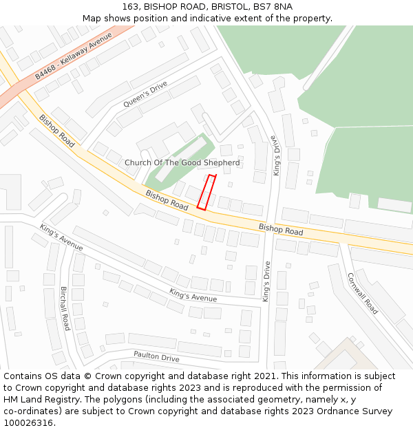 163, BISHOP ROAD, BRISTOL, BS7 8NA: Location map and indicative extent of plot