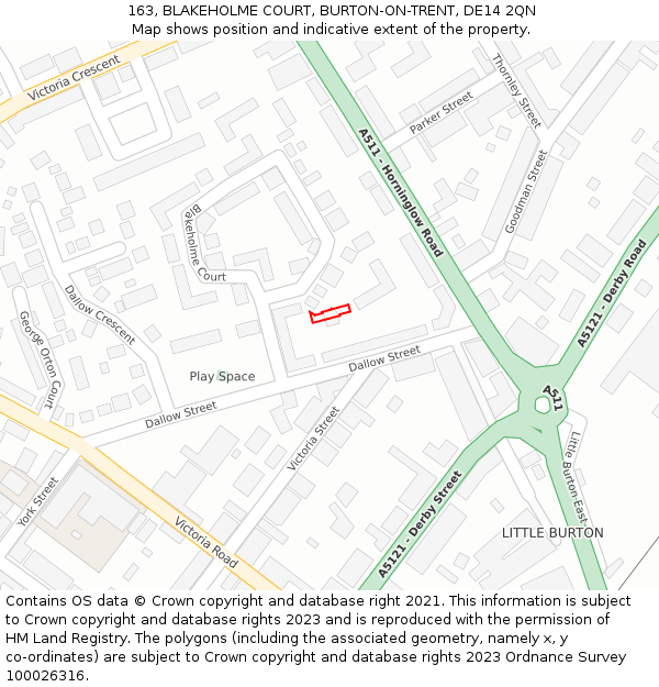 163, BLAKEHOLME COURT, BURTON-ON-TRENT, DE14 2QN: Location map and indicative extent of plot