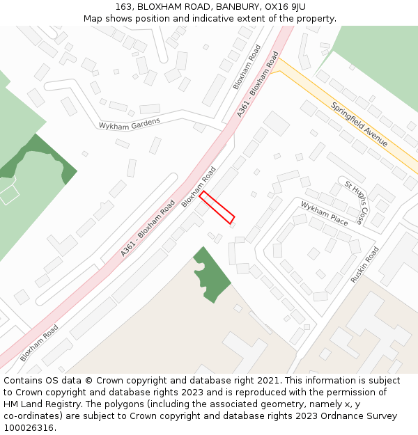 163, BLOXHAM ROAD, BANBURY, OX16 9JU: Location map and indicative extent of plot