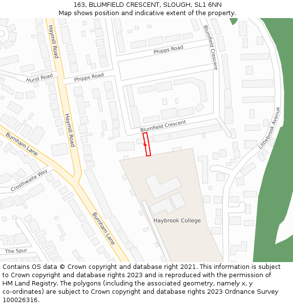 163, BLUMFIELD CRESCENT, SLOUGH, SL1 6NN: Location map and indicative extent of plot