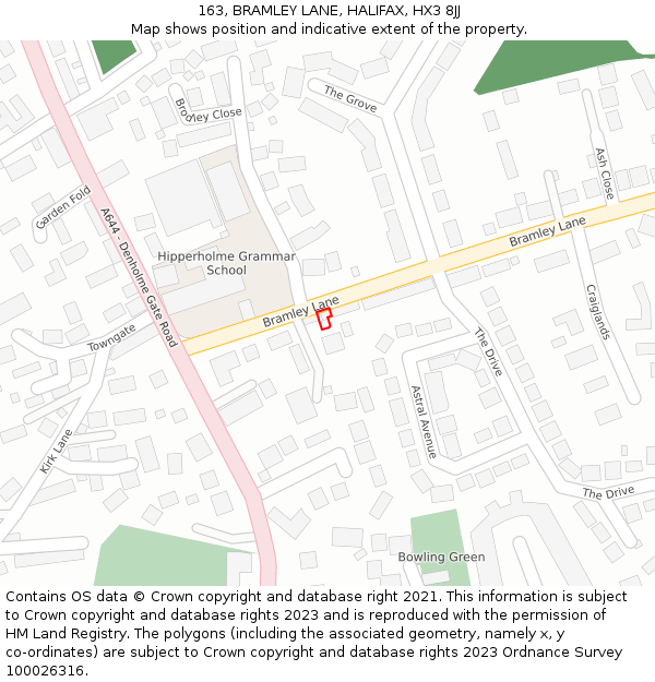 163, BRAMLEY LANE, HALIFAX, HX3 8JJ: Location map and indicative extent of plot