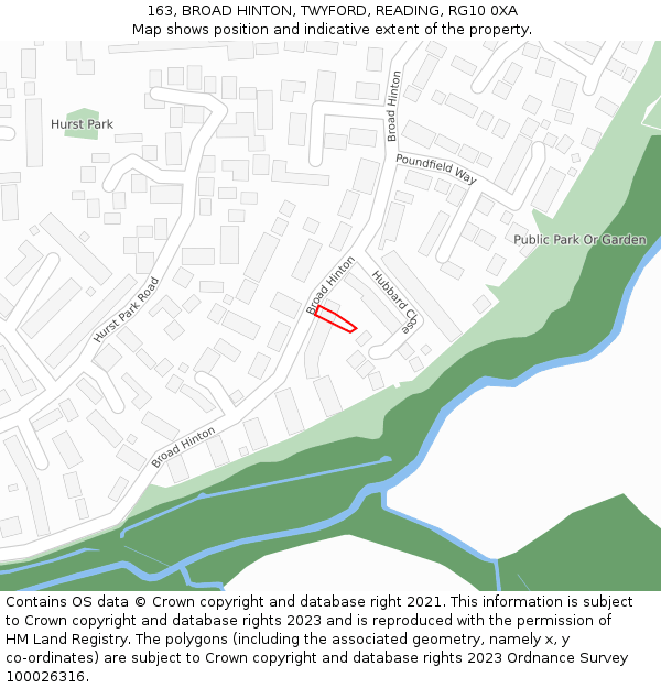 163, BROAD HINTON, TWYFORD, READING, RG10 0XA: Location map and indicative extent of plot