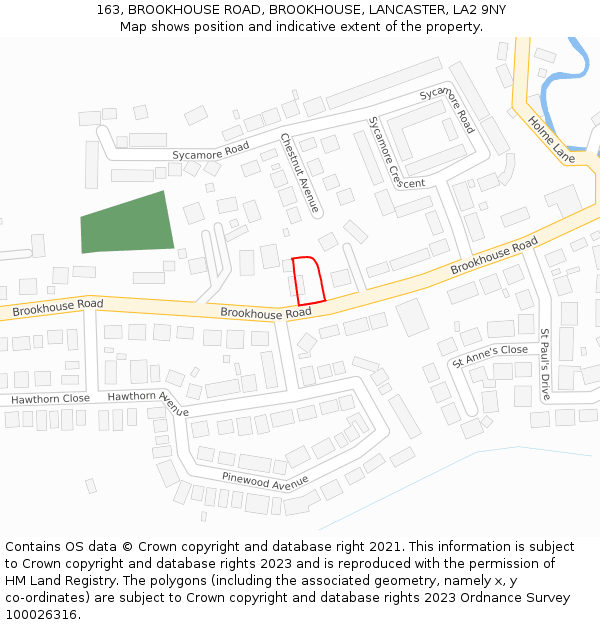 163, BROOKHOUSE ROAD, BROOKHOUSE, LANCASTER, LA2 9NY: Location map and indicative extent of plot