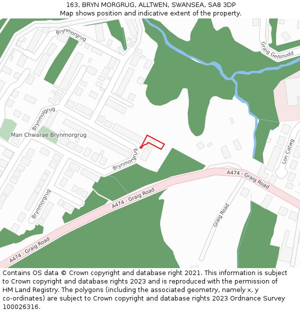163, BRYN MORGRUG, ALLTWEN, SWANSEA, SA8 3DP: Location map and indicative extent of plot