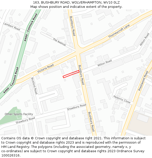 163, BUSHBURY ROAD, WOLVERHAMPTON, WV10 0LZ: Location map and indicative extent of plot