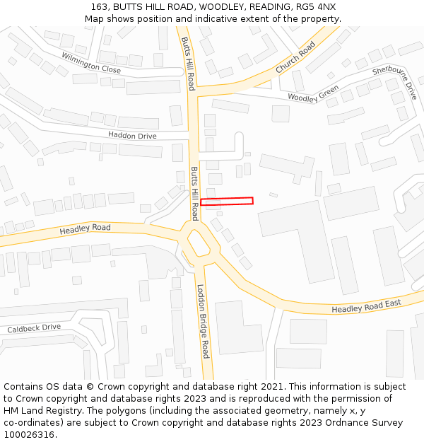 163, BUTTS HILL ROAD, WOODLEY, READING, RG5 4NX: Location map and indicative extent of plot