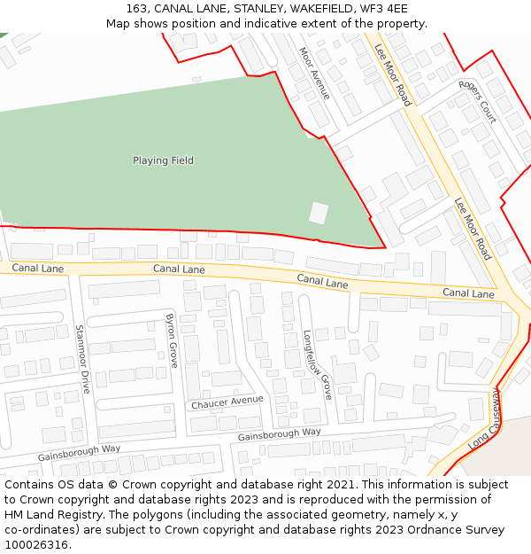 163, CANAL LANE, STANLEY, WAKEFIELD, WF3 4EE: Location map and indicative extent of plot