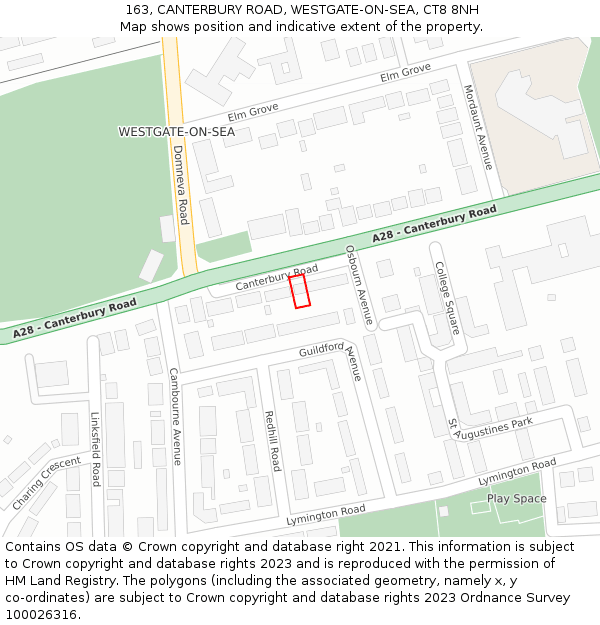 163, CANTERBURY ROAD, WESTGATE-ON-SEA, CT8 8NH: Location map and indicative extent of plot