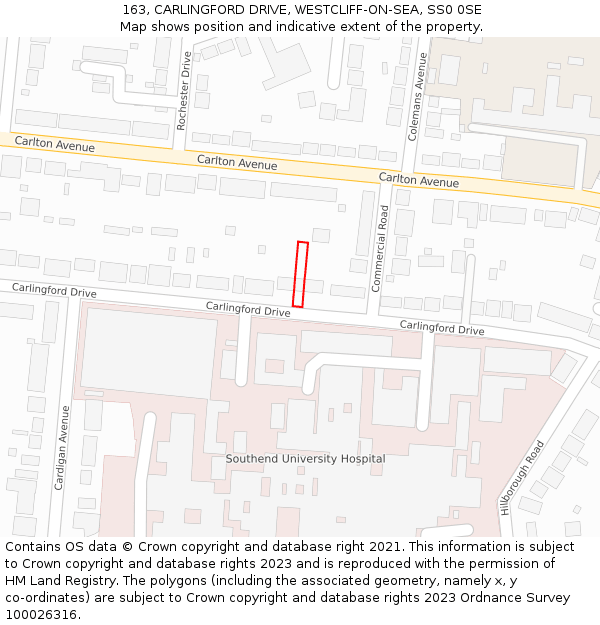 163, CARLINGFORD DRIVE, WESTCLIFF-ON-SEA, SS0 0SE: Location map and indicative extent of plot