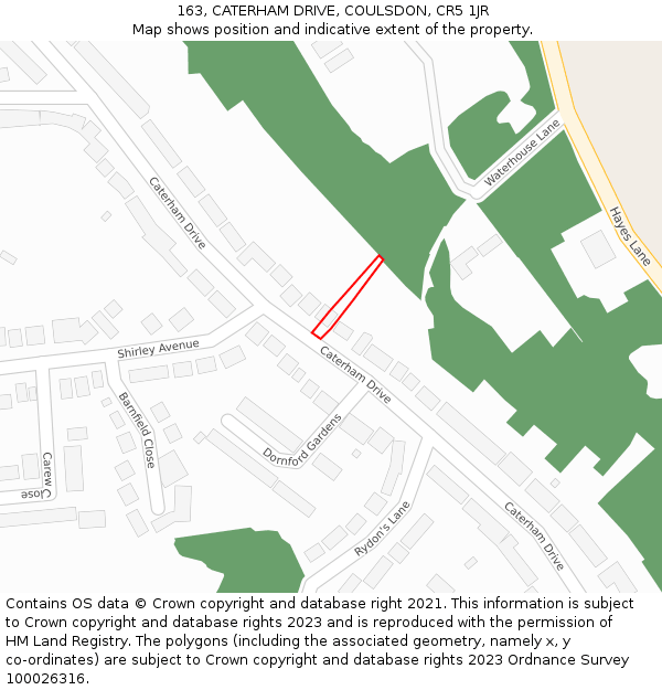 163, CATERHAM DRIVE, COULSDON, CR5 1JR: Location map and indicative extent of plot