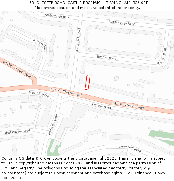 163, CHESTER ROAD, CASTLE BROMWICH, BIRMINGHAM, B36 0ET: Location map and indicative extent of plot