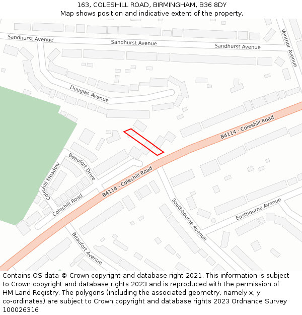 163, COLESHILL ROAD, BIRMINGHAM, B36 8DY: Location map and indicative extent of plot