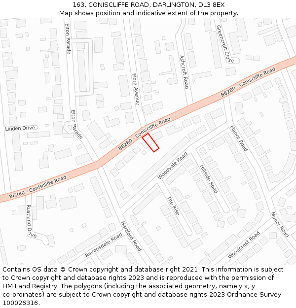 163, CONISCLIFFE ROAD, DARLINGTON, DL3 8EX: Location map and indicative extent of plot