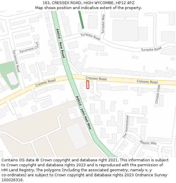 163, CRESSEX ROAD, HIGH WYCOMBE, HP12 4PZ: Location map and indicative extent of plot