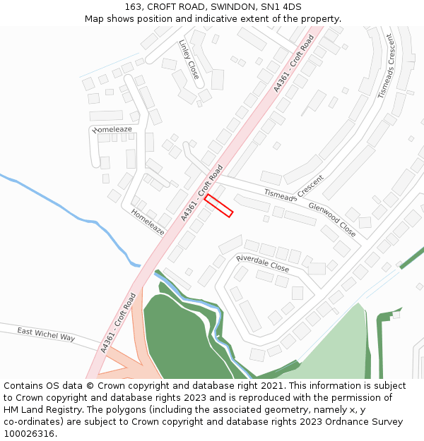 163, CROFT ROAD, SWINDON, SN1 4DS: Location map and indicative extent of plot