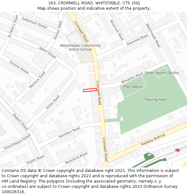 163, CROMWELL ROAD, WHITSTABLE, CT5 1NQ: Location map and indicative extent of plot