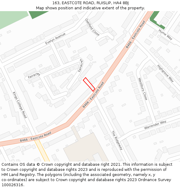 163, EASTCOTE ROAD, RUISLIP, HA4 8BJ: Location map and indicative extent of plot