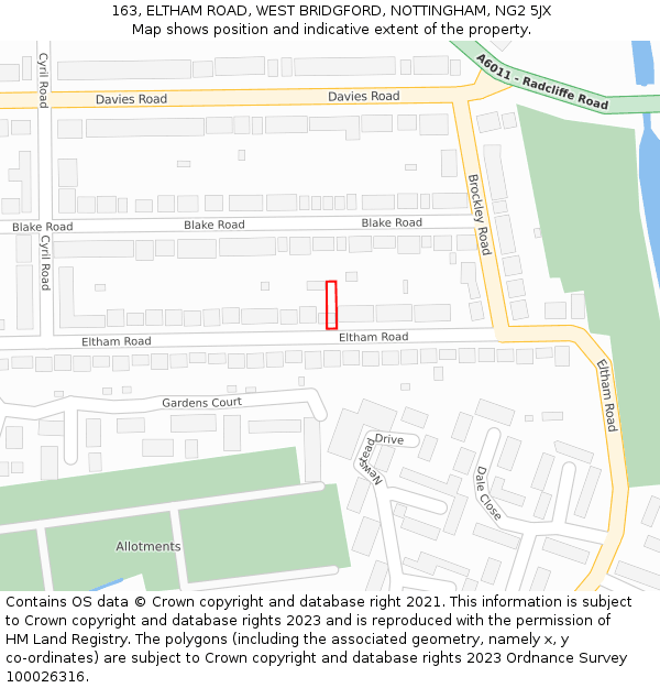 163, ELTHAM ROAD, WEST BRIDGFORD, NOTTINGHAM, NG2 5JX: Location map and indicative extent of plot