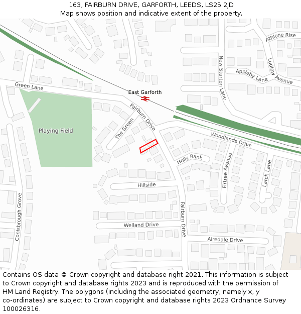 163, FAIRBURN DRIVE, GARFORTH, LEEDS, LS25 2JD: Location map and indicative extent of plot