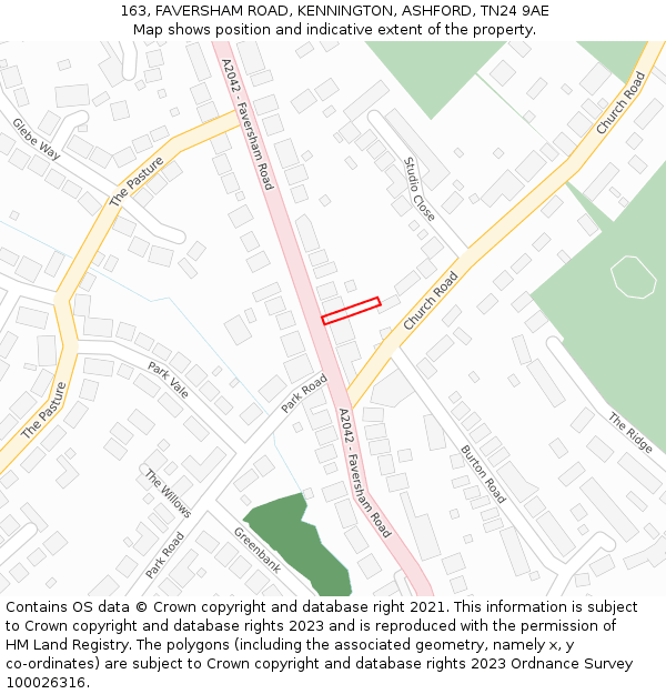 163, FAVERSHAM ROAD, KENNINGTON, ASHFORD, TN24 9AE: Location map and indicative extent of plot