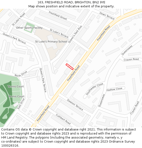 163, FRESHFIELD ROAD, BRIGHTON, BN2 9YE: Location map and indicative extent of plot