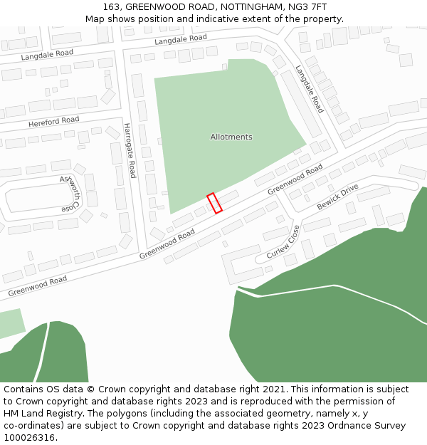 163, GREENWOOD ROAD, NOTTINGHAM, NG3 7FT: Location map and indicative extent of plot