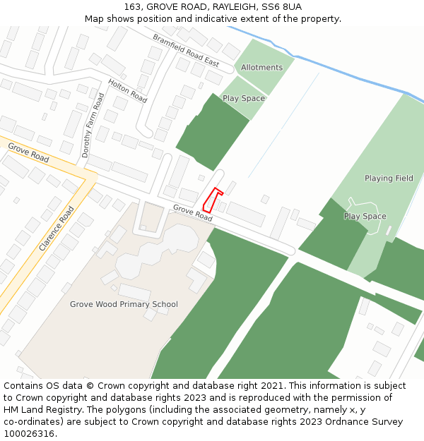 163, GROVE ROAD, RAYLEIGH, SS6 8UA: Location map and indicative extent of plot