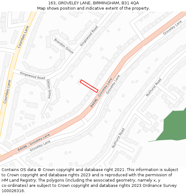 163, GROVELEY LANE, BIRMINGHAM, B31 4QA: Location map and indicative extent of plot