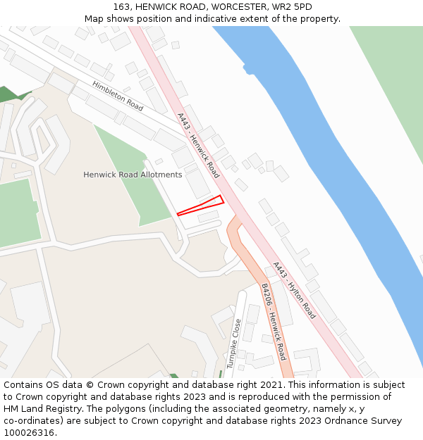 163, HENWICK ROAD, WORCESTER, WR2 5PD: Location map and indicative extent of plot