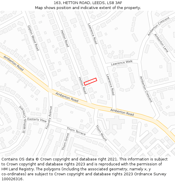 163, HETTON ROAD, LEEDS, LS8 3AF: Location map and indicative extent of plot