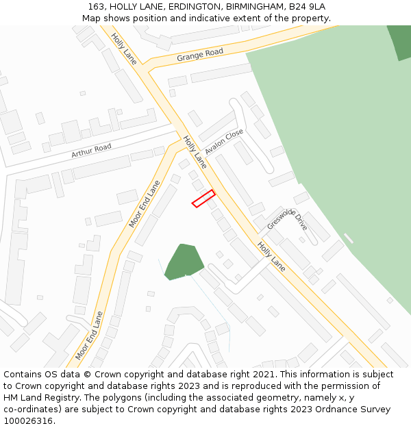 163, HOLLY LANE, ERDINGTON, BIRMINGHAM, B24 9LA: Location map and indicative extent of plot