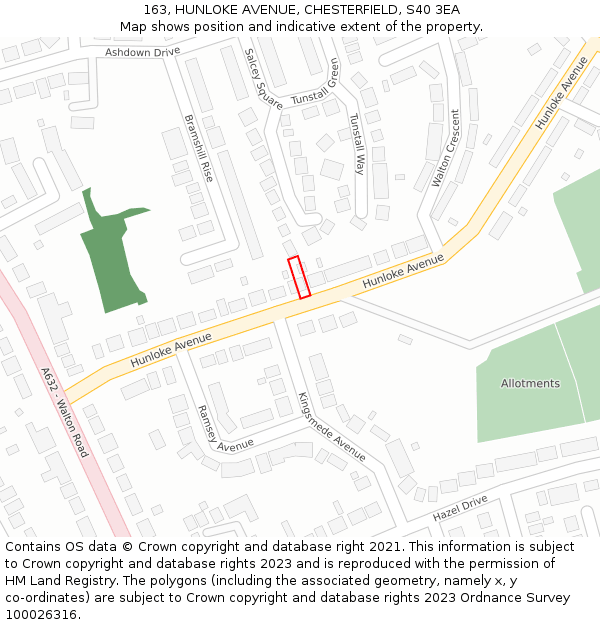 163, HUNLOKE AVENUE, CHESTERFIELD, S40 3EA: Location map and indicative extent of plot