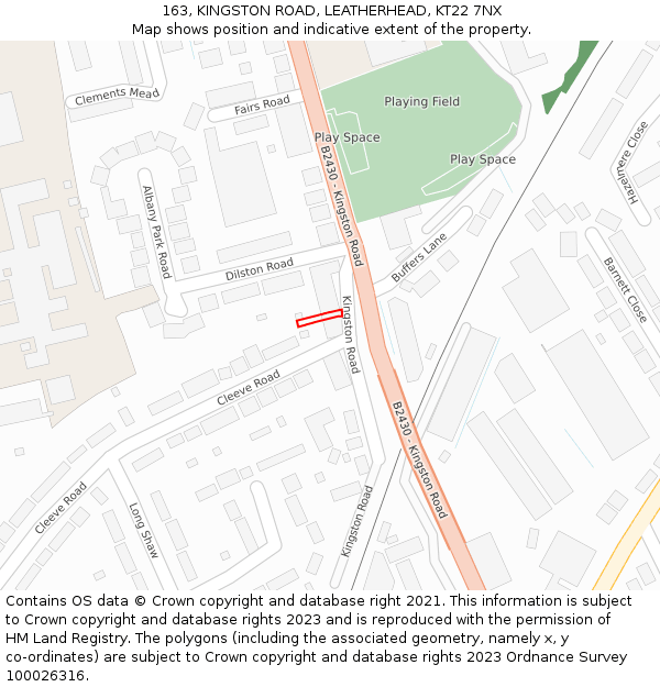 163, KINGSTON ROAD, LEATHERHEAD, KT22 7NX: Location map and indicative extent of plot