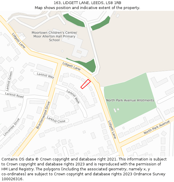 163, LIDGETT LANE, LEEDS, LS8 1RB: Location map and indicative extent of plot