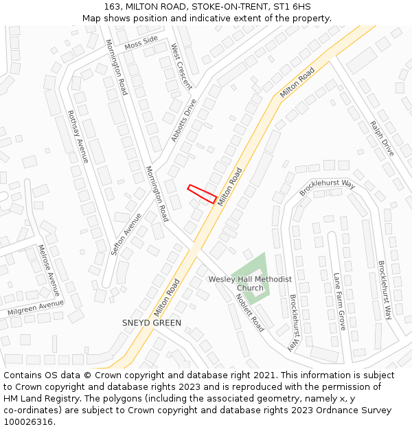 163, MILTON ROAD, STOKE-ON-TRENT, ST1 6HS: Location map and indicative extent of plot