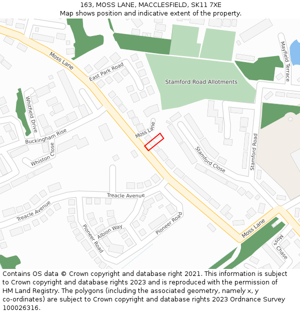 163, MOSS LANE, MACCLESFIELD, SK11 7XE: Location map and indicative extent of plot