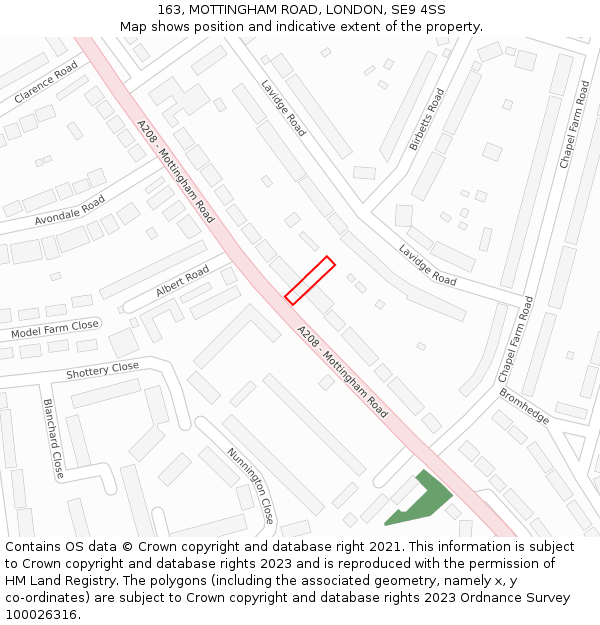 163, MOTTINGHAM ROAD, LONDON, SE9 4SS: Location map and indicative extent of plot