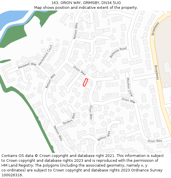 163, ORION WAY, GRIMSBY, DN34 5UG: Location map and indicative extent of plot