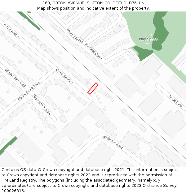 163, ORTON AVENUE, SUTTON COLDFIELD, B76 1JN: Location map and indicative extent of plot