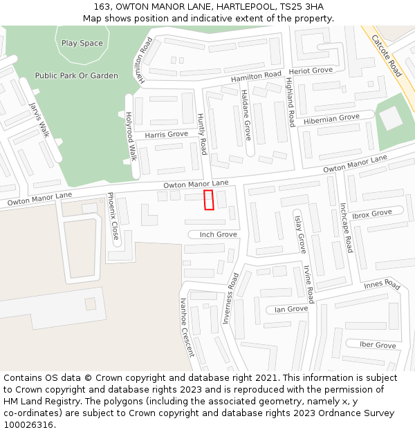 163, OWTON MANOR LANE, HARTLEPOOL, TS25 3HA: Location map and indicative extent of plot